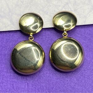 Chunky Clip On Gold Tone Earrings Vintage 80's Puffy Hollow Double Dangles